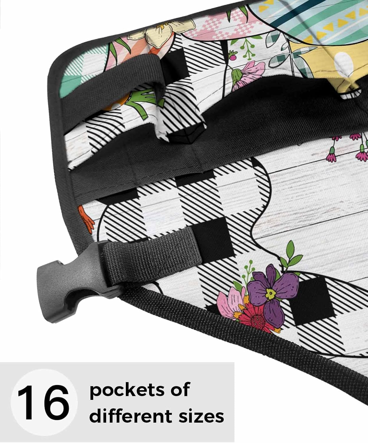 Work Apron for Men Adjustable Woodworking Apron 16 Pockets Oxford Apron Easter Eggs Check Bunny Wood Grain White Tool Apron
