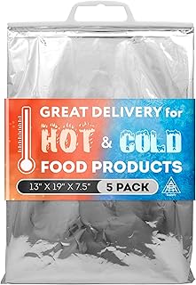 Insulated Shipping Bags for Food, 13 x 19 Inch. 5 Pack of Aluminum Foil Insulated Thermal Bags for Hot and Cold Food. Reusable Thermal Lunch Bag with Needle-Punched Cotton Inner Layer