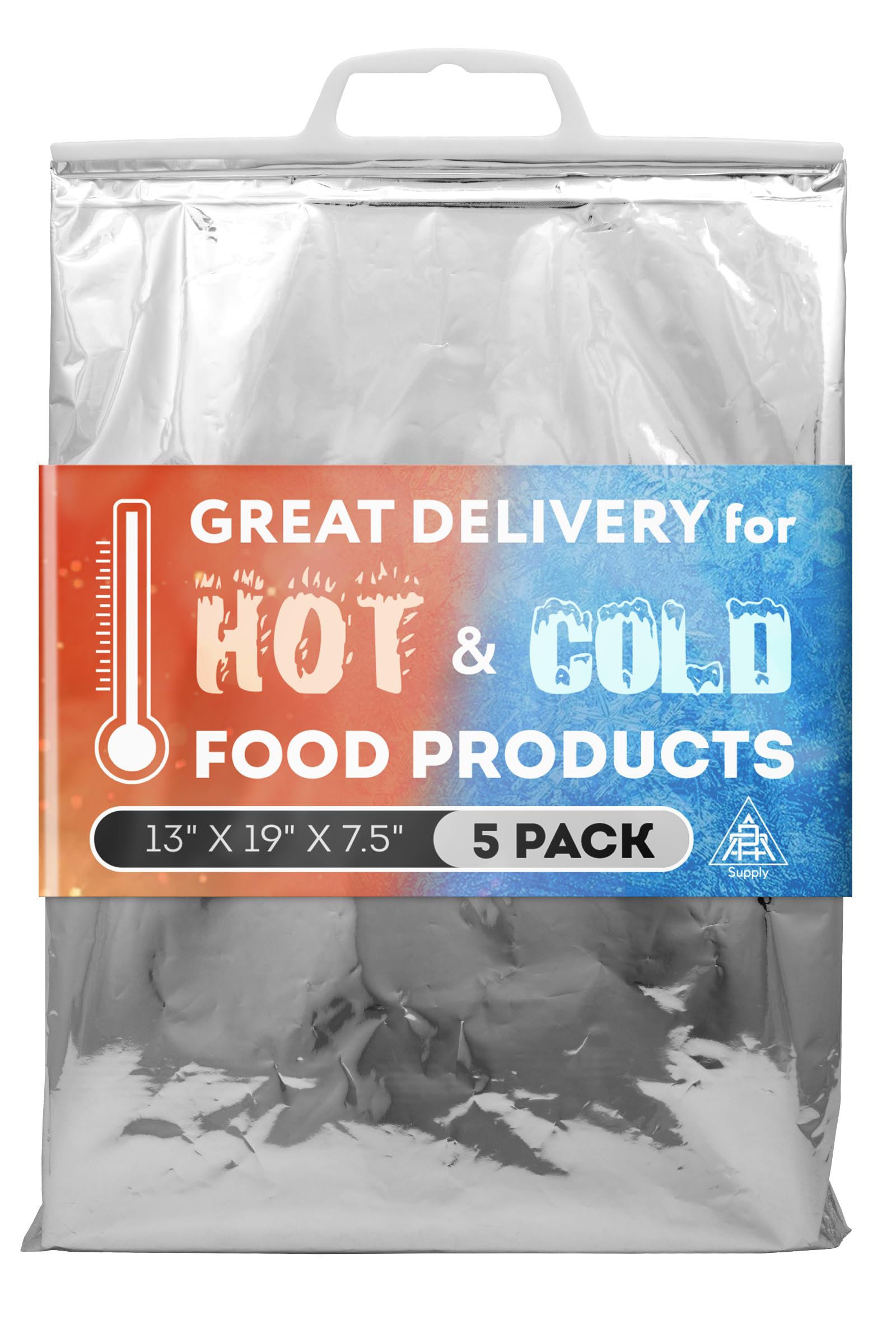 APQ Supply 5 metallische wiederverwendbare Thermo-Kühltaschen für Lebensmittel und Mittagessen, isoliert, 13 x 19 x 7,5 cm, für Lebensmittel, Obst, Fleisch, Gemüse, eiskalte Getränke