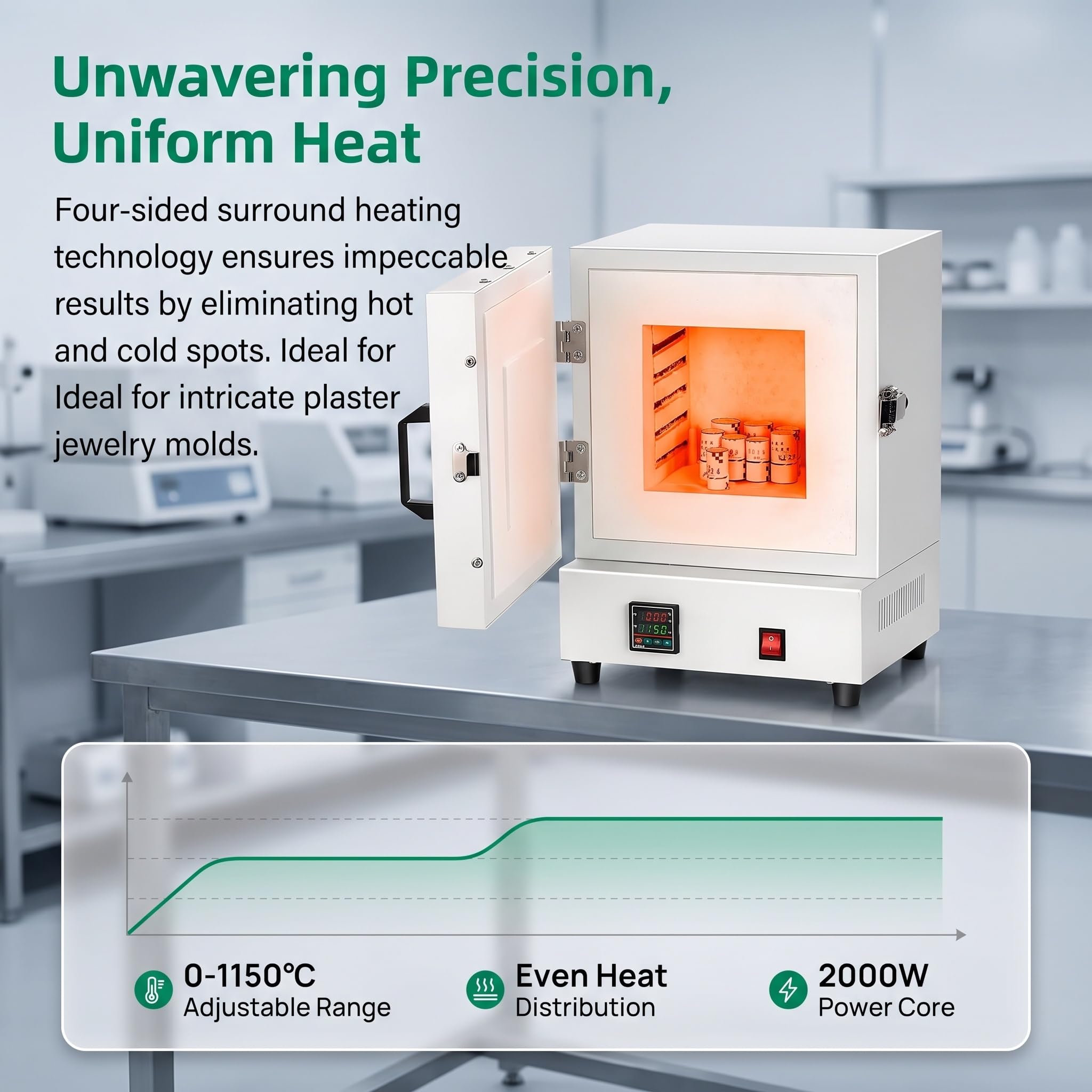 Laboratoryjny piec muflowy, piec muflowy 2000 W, piec wypalany w wysokiej temperaturze, zintegrowany inteligentny piec skrzynkowy 1150℃ do obróbki biżuterii/tynku