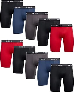 Mens Boxer Briefs - 10 Pack Performance Stretch Long Leg Mens Underwear Boxers with Contour Pouch, 9" Inseam (S-XL)