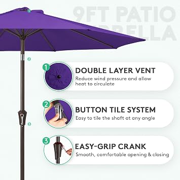 JEAREY 10 ft Outdoor Patio Umbrella w/Tilt and Crank, Dark Purple