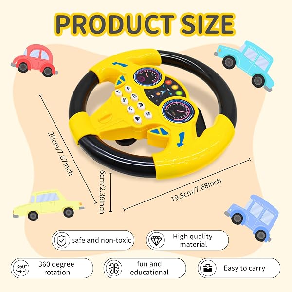Giocattoli per Volante Bambini, Volante per Auto, Controller di Guida Portatile simulato, Giocattolo d'Imitazione per Guida Simulata, giocattolo regalo educativo per bambini (Giallo) - 2