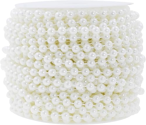 Mandala Crafts Guirnalda de cuentas de perlas blancas sintéticas, 0.236in, 27 yardas, carrete de perlas blancas, guirnalda de perlas para decoración