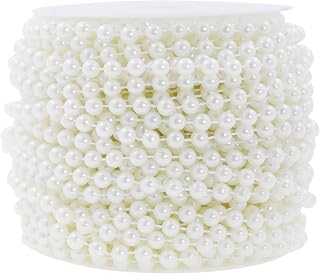 Mandala Crafts Faux White Pearl Beads Garland - 6mm 27 Yds White Pearl Strands Spool Pearl String Bead Roll Pearl Garland for Wedding Party Christmas Tree Decoration