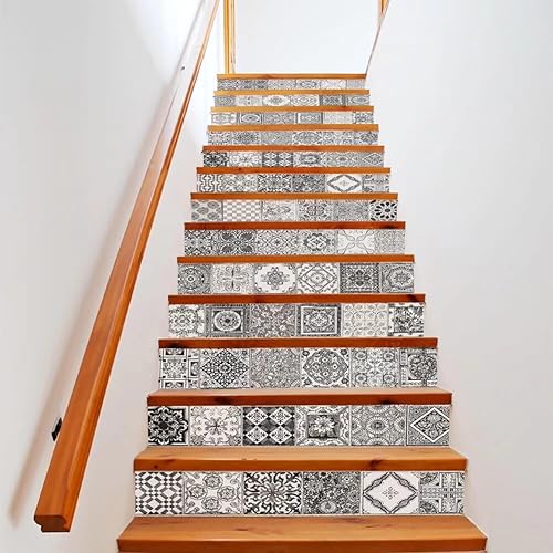 Adhesivos adhesivos de escalera retro azulejos de cerámica 13 piezas 3D DIY escalera papel tapiz mural decoración del hogar decoración extraíble