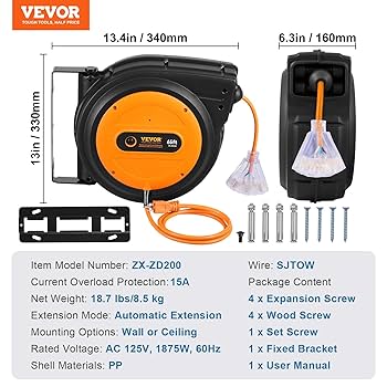 エフティ Amazon.com: Happybuy Retractable Extension Cord Reel, 65 FT