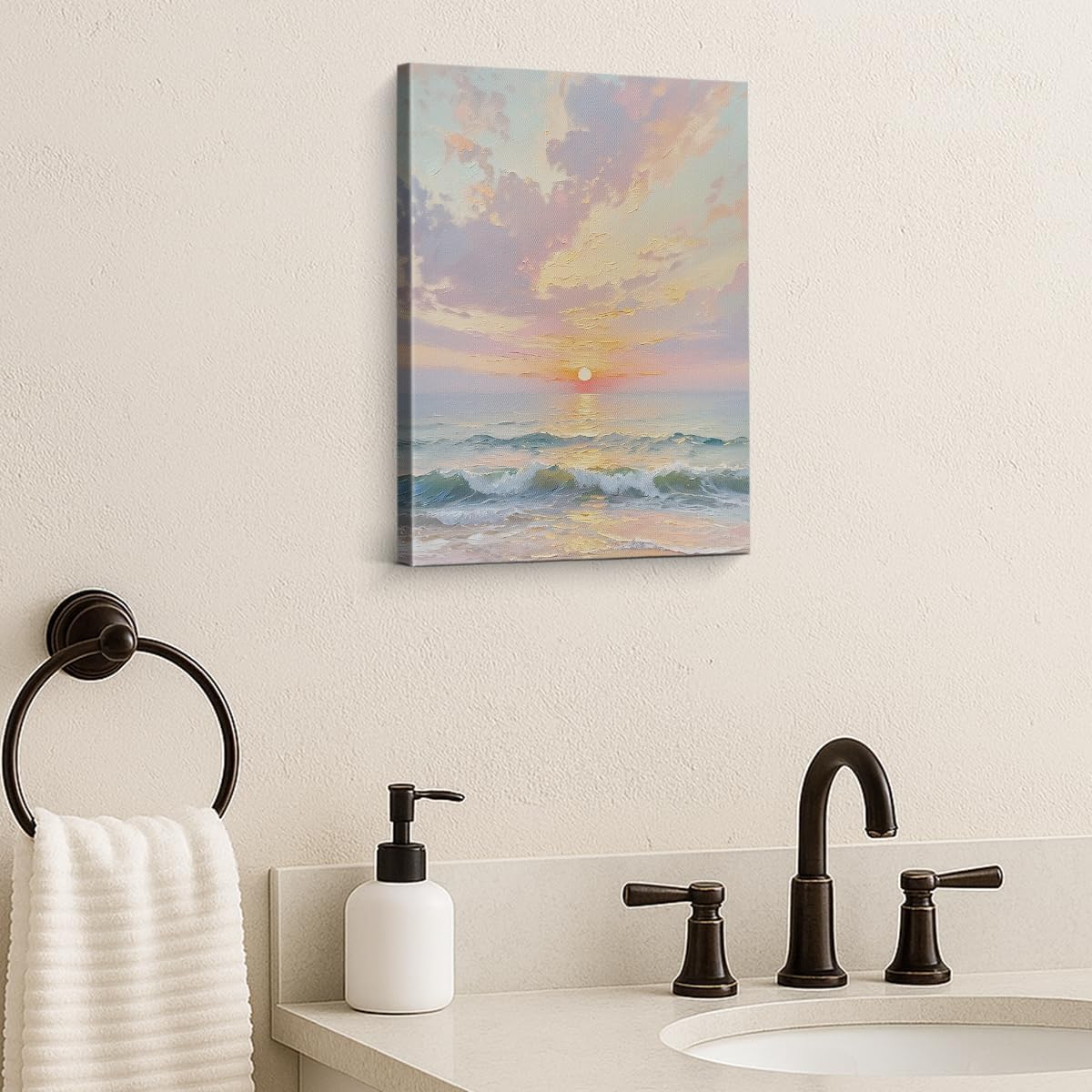 APOHBGV Sunset Ocean Canvas Wall Decor, Seascape Coastal Beach Artwork, Aesthetic Nature Landscape for Living Room Bedroom Bathroom Office Home Decoration, 8x10 Inch
