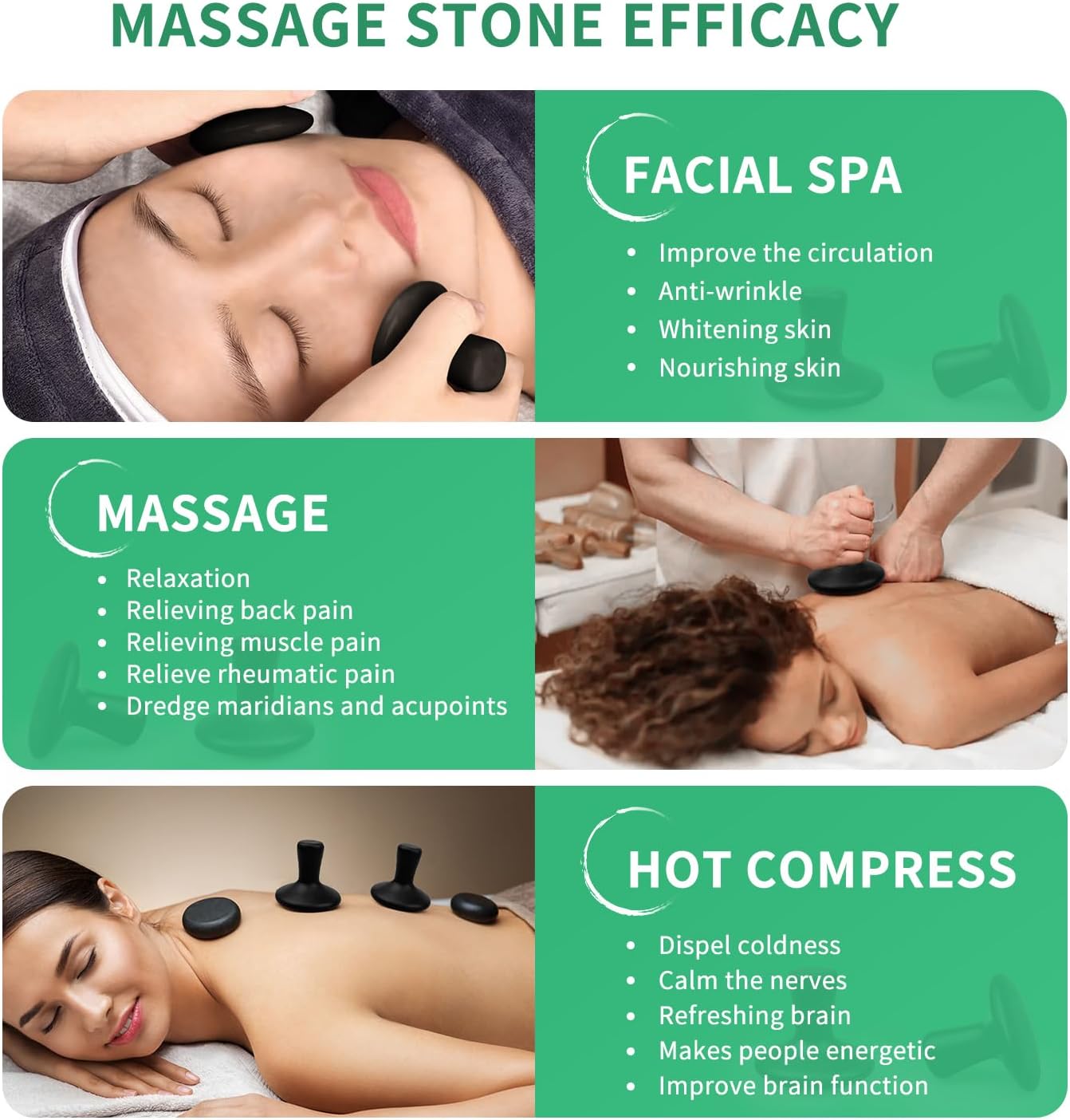 Hot Stones for Massage-6 Large Essential Basalt Massage Stones Set (3.15in) with 2 Mushroom Shape Gua Sha Facial Tools, Massage Tools for Professional or Home SPA, Relaxing, Pain Relief