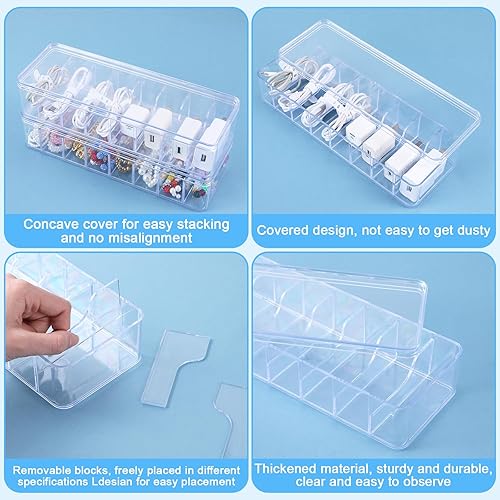 Miniatura 3 de Paquete de 4 organizadores de almacenamiento de cables con 40 lazos de silicona y 40 calcomanías, cajas transparentes para organizar cables,