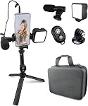 Acuvar Complete Vlogging Kit for Smartphones & Cameras – Includes LED Light, Microphone, Tripod, Phone Mount & Accessories