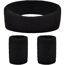 BLMHTWO 3 Pieces of Sweat Band Set, Headbands for Men Kids Sweatbands Including 1 Headband and 2 Wristbands Black Cotton Super Soft and Comfy Sweatband for Tennis Working Out Boxing Gym