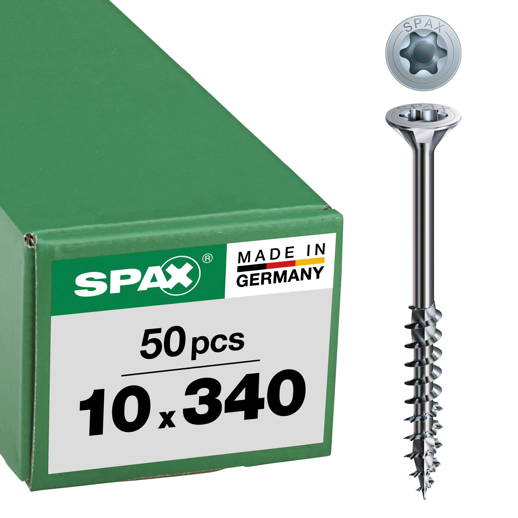 Spax 191011003405 Woodworking Screw 10.0 x 340 mm Pack of 50 T-Star Plus Countersunk Head Partial Thread 4CUT WIROX A3J โ image 1