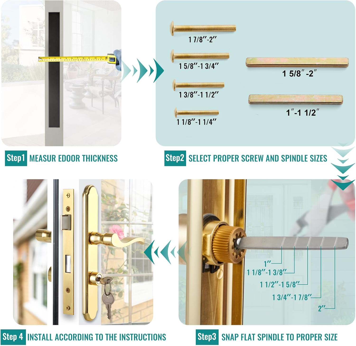 MaxxGeek Flat Slot Storm Door Handle Complete Set, Mortise Keyed Lever Mount Latch with Deadbolt for Screen and Storm Doors (Bright Gold)