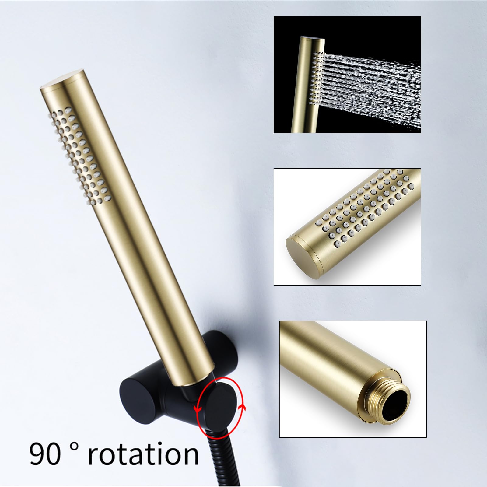 WRKMH Duscharmatur-Set Schwarz & Gold – Komplettset Mit Regenduschkopf 25,4 Cm, Handbrause, Wannenauslauf & Bidet-Sprüher