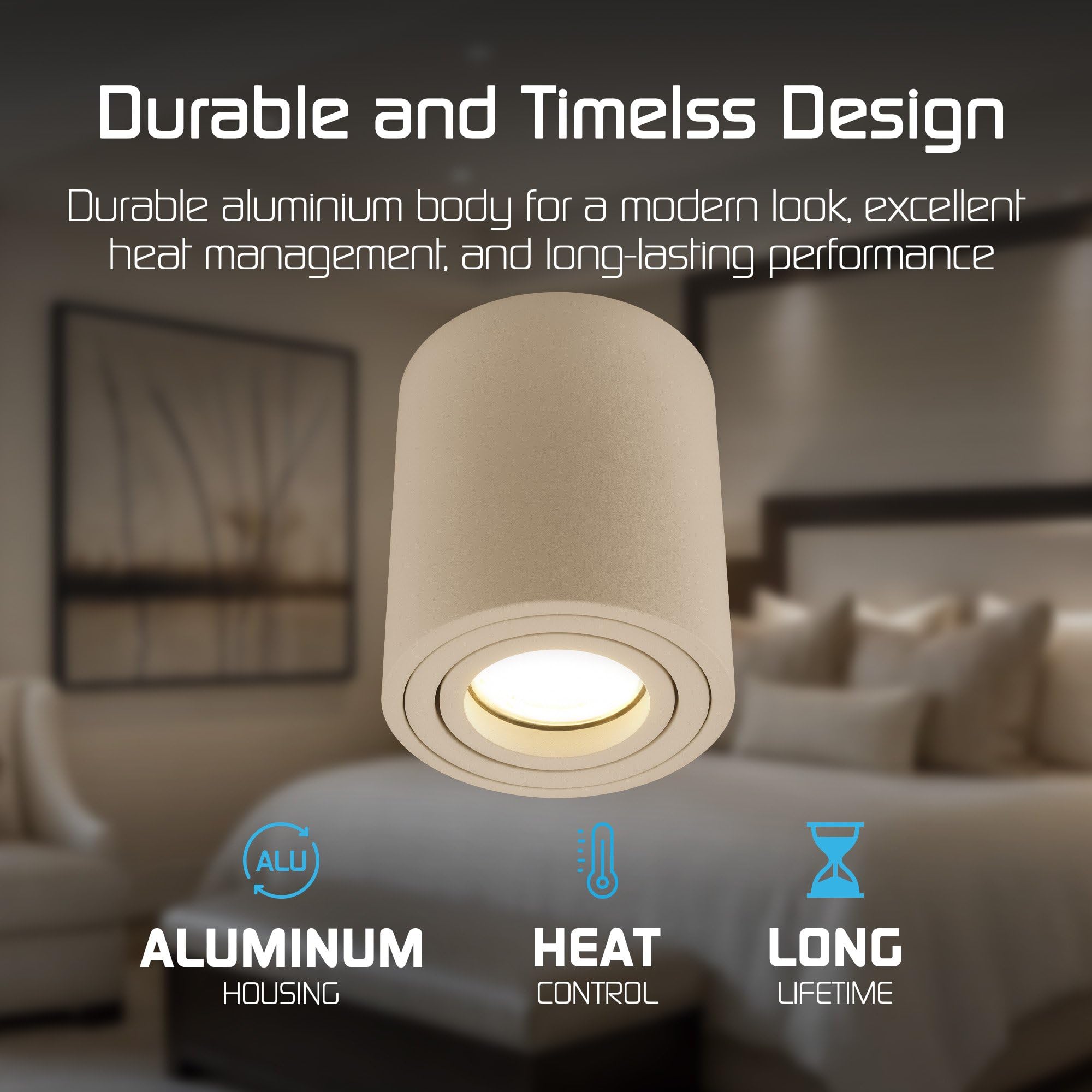 Ledvion 6er Set LED Aufbauspot Beige Rund 3W Warmweiss | mit Leuchtmittel geliefert; fuer Decke Flur Kueche und Wohnraum