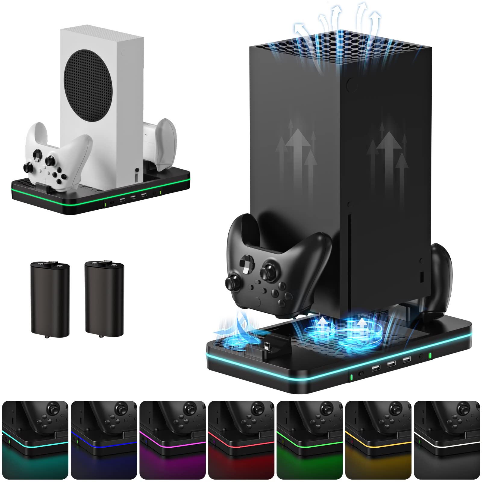 HUIJUTCHEN Cooling Fan for Xbox Series X S with RGB Light Strip Dual Controller Charging System for Xbox