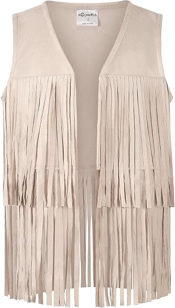 Noomelfish Girls Faux Suede Fringe Vest Sleeveless Boho Tassels Jacket Cardigan 5-12 Years