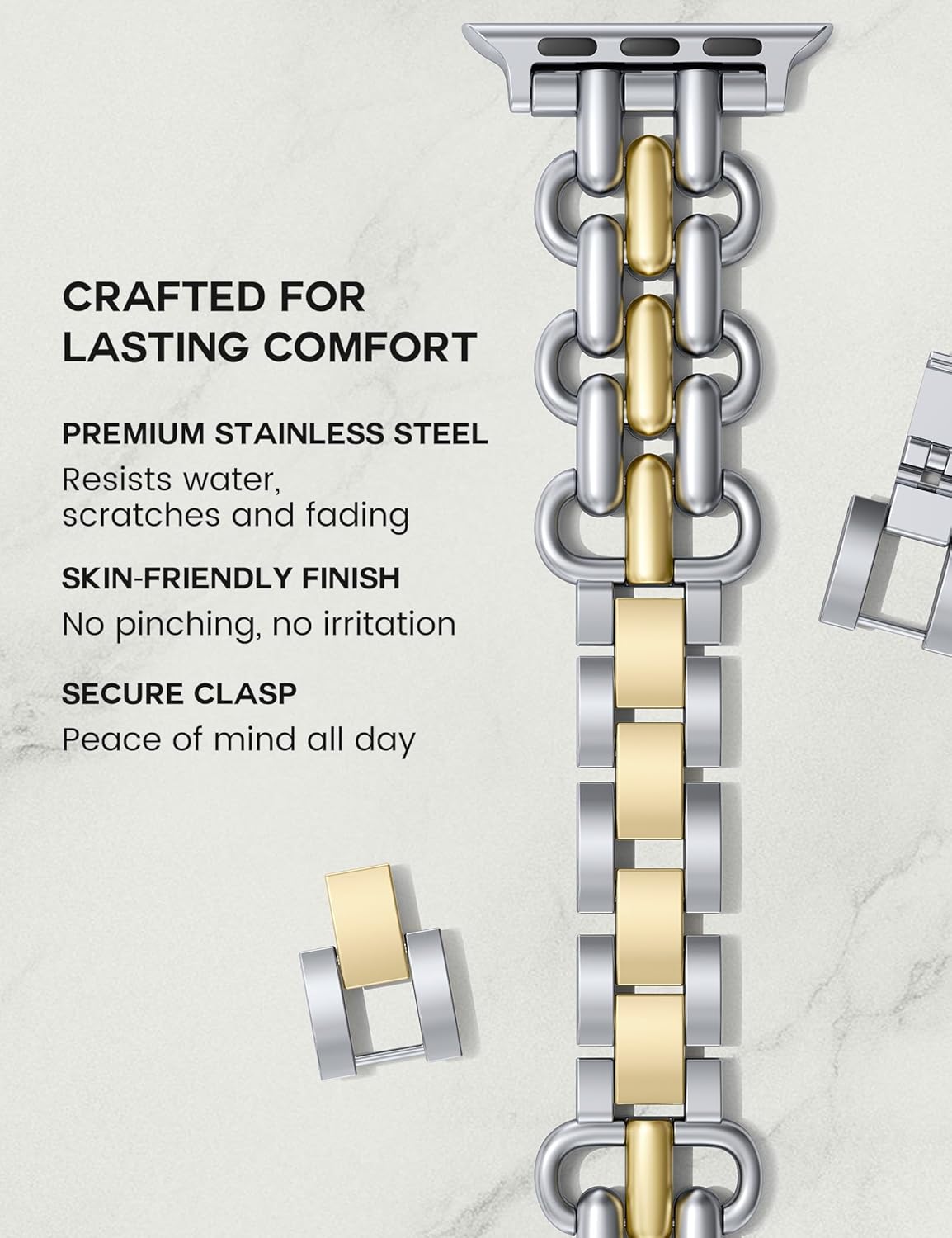 Moolia Elegant Strap Compatible with Apple Watch Band 42/46/38/40/41/44/45/49mm Metal Women Replacement Bracelet for iWatch Series 11 10 9 8 7 6 5 4 3 2 1 SE/Ultra（1/2/3）