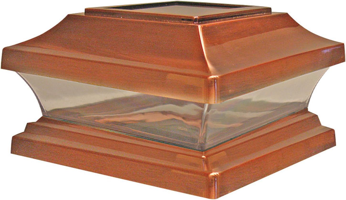 Woodway Solar Post Cap, in Copper, fits 5.5" Post, with Powerful LED Light and Wide Area Coverage, Pack of of 2