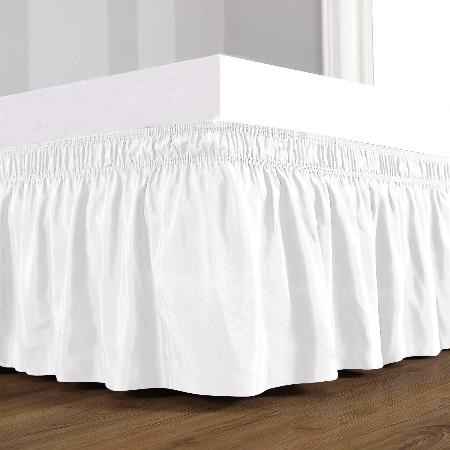 800 Thread Count Egyptian Cotton Wrap Around Bed Skirt with Easy Fit 16" Inch Drop Lenght Bed Skirt - Full Size (54'' x 75'') Inch, White Solid