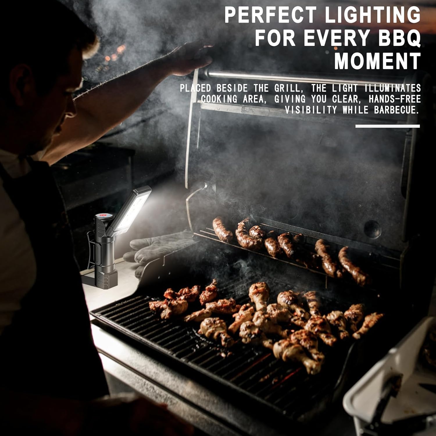 Grill Light BBQ Smoker Accessories - Unique Men Women Gift Idea Birthday Valentine Fathers Day Stocking Stuffer, Portable Magnetic COB Flashlight for Outdoor Kitchen Camping Repair Essentials (1-Pack)