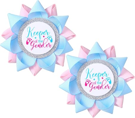 2 PCS Keeper of The Gender Button Pins for Gender Reveal Party Decorations Boy or Girl Button Pin Light Blue and Pink Grosgrain Ribbon Pins Baby Shower Parties Decorations Supplies
