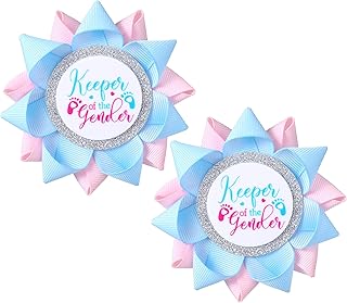 2 PCS Keeper of The Gender Button Pins for Gender Reveal Party Decorations Boy or Girl Button Pin Light Blue and Pink Grosgrain Ribbon Pins Baby Shower Parties Decorations Supplies