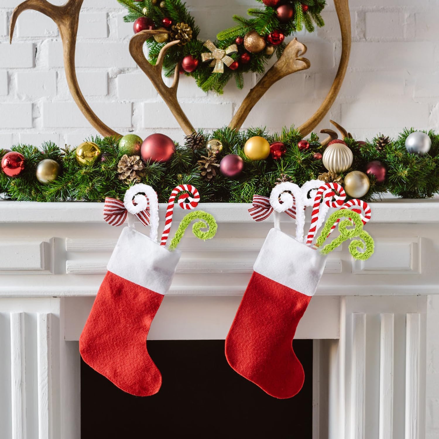 Christmas Tree Picks 6 Pcs Candy Cane Christmas Decorations 16" Xmas Tree Topper Elf Pick Red Green and White Woolen Curly Lollipop Pick Large Ornaments for Xmas Tree Filler, Wreath, Vase Home Decor - Image 5