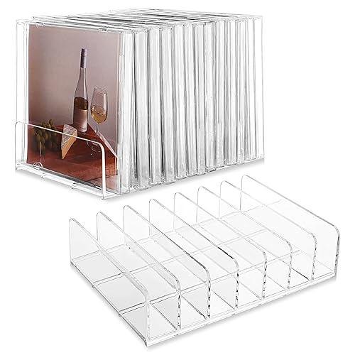 GANGBARU 2 Pcs Clear Acrylic CD Holder DVD Display Rack Vinyl Record Storage Stand Organizer 7 Slot CD Storage Box Tray for Media Shelf Organization