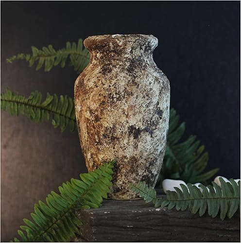 Miniatura 4 de roro Jarrón rústico de cerámica rústico marrón hecho a mano de 7 pulgadas, antiguo para interiores y exteriores con un elegante diseño clásico en