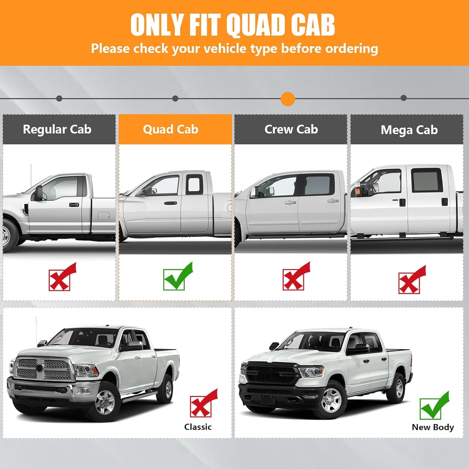 Running Boards for 2019-2024 Dodge Ram 1500 Quad Cab 6" Nerf Bars Side Steps