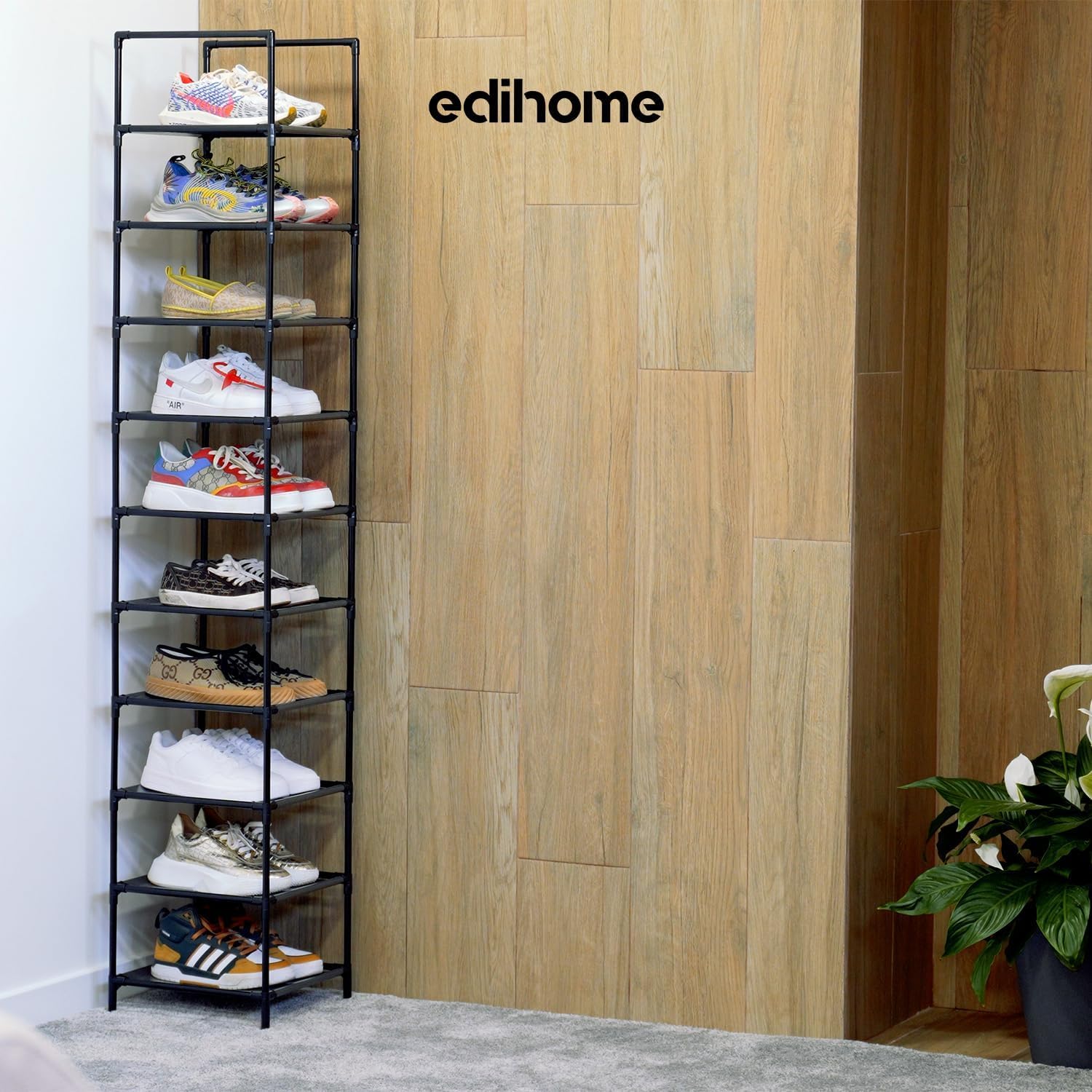 edihome, Scarpiera Slim, 10 Livelli, (33 x 33 x 173 cm), Organizzatore di scarpe, portascarpe alto e stretto, plastica, verticale, Show Rack (10 Livelli - L)
