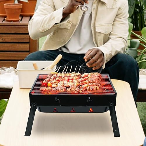 Miniatura 6 de Parrilla de carbón portátil para camping, portón trasero, playa, barco, plegable, pequeña parrilla de barbacoa para exteriores, juego de parrilla