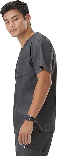 Miniatura 4 de Mediclo Camisa médica médica para hombre - Crevan Essential 3 bolsillos Eco amigable con el medio ambiente FYSEL tela con cuello en V camisa ropa de