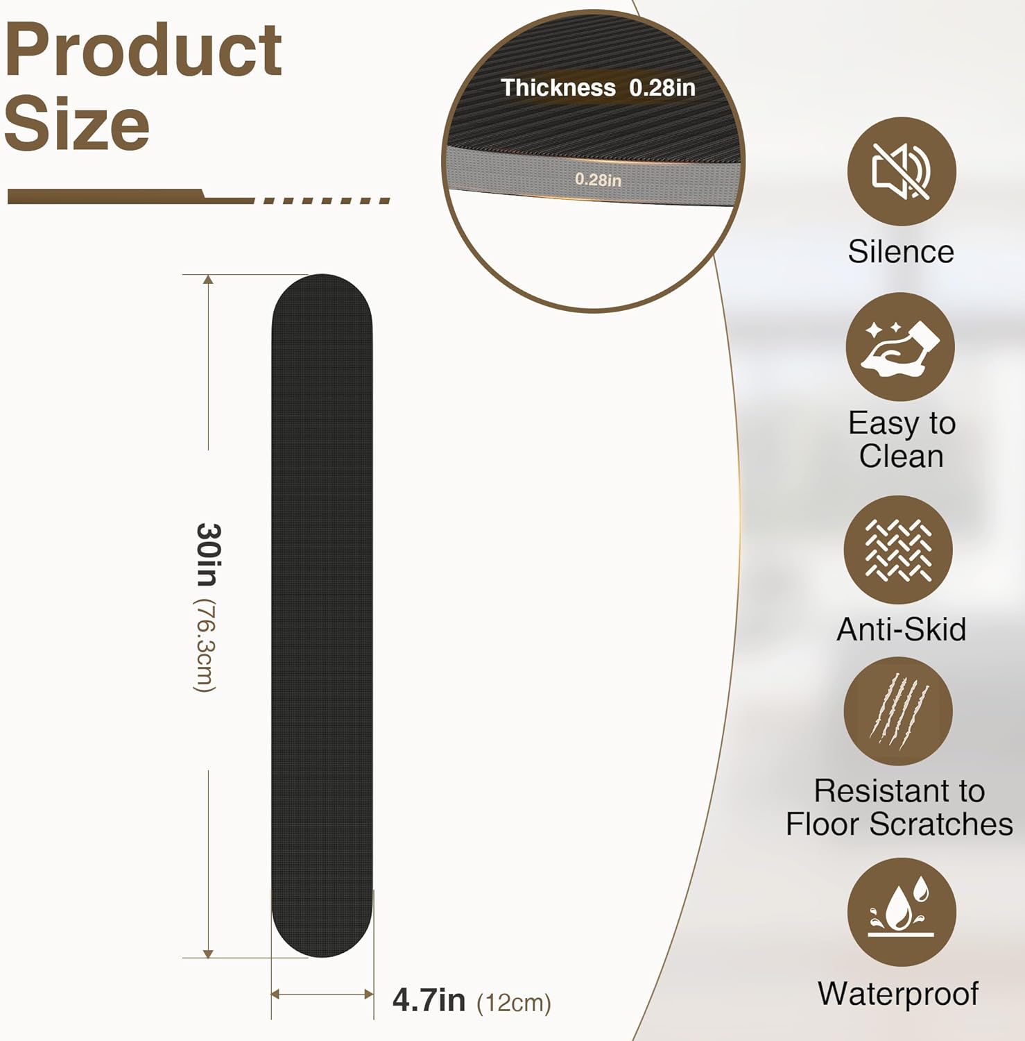 4 PCS 30Inch Non-Slip Furniture Rail Pads for Hardwood Floors, Recliner Non Slip Grippers, Recliner Floor Protector, Anti-Slip Furniture Pads Keeping Recliners Sofas Couches Chairs Furniture in Place