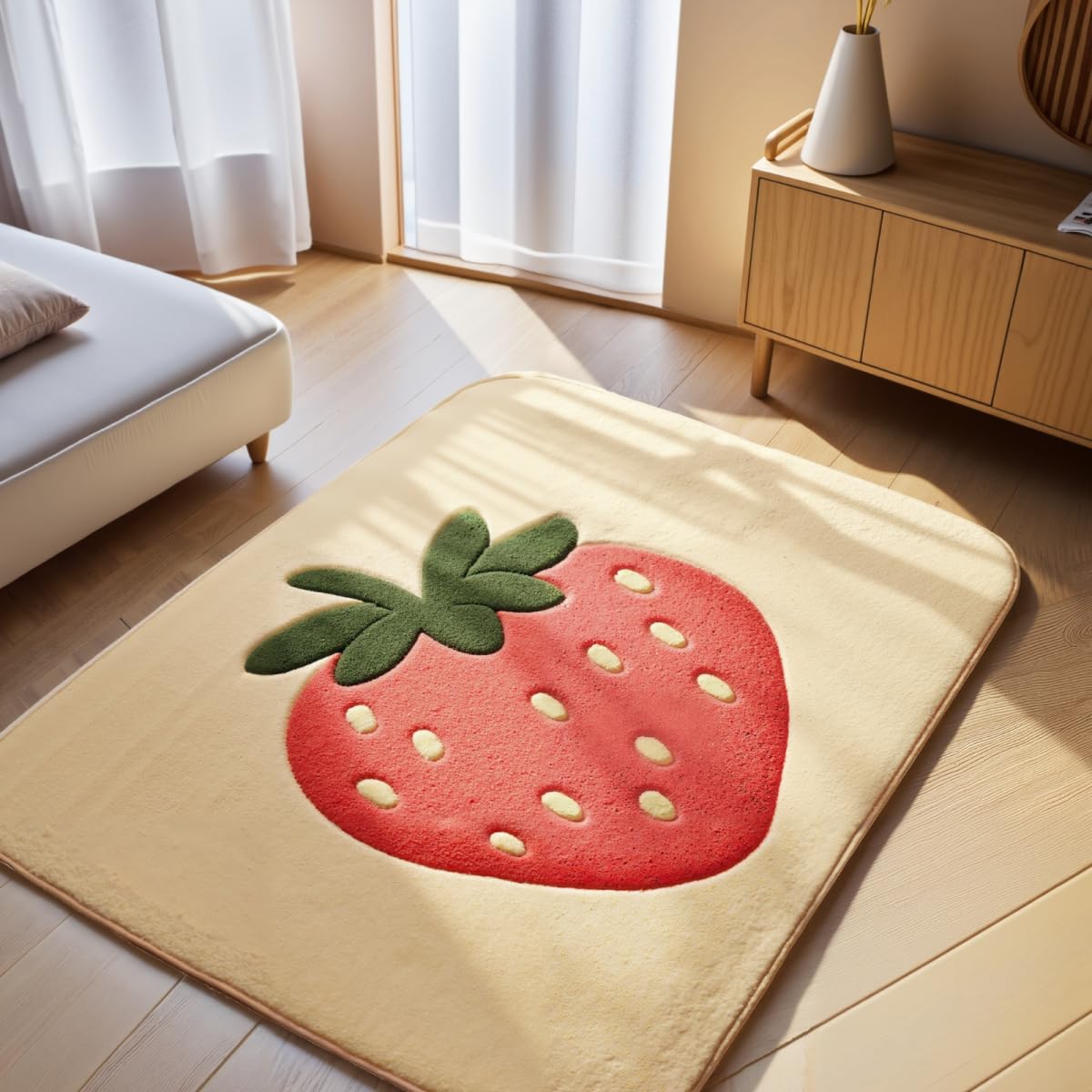 Soft Area Rug for Bedroom Living Room, Washable Artificial Wool Kids Girls Carpet Strawberry Pattern, Non-Slip Indoor Floor Carpet Home Decor,3x5 Feet
