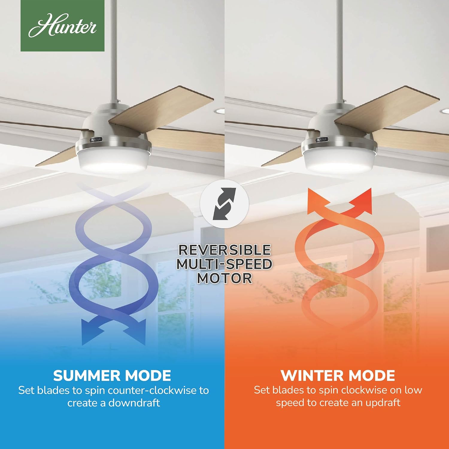 Hunter 52 inch Indoor Ceiling Fan with LED Light and Remote Control - Modern Ceiling Fan, Standard Mount, 4 Light Gray Oak Blades, for Bedroom, Living Room, or Kitchen - Dempsey 50284, Brushed Nickel