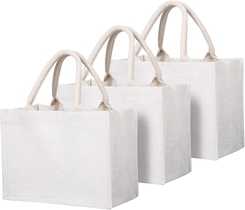 Miniatura 11 de Segarty Bolsas de mano, paquete de 6 bolsas de yute negro mediano de yute de arpillera reutilizable, bolsa de regalo con asas, bolsa en blanco a