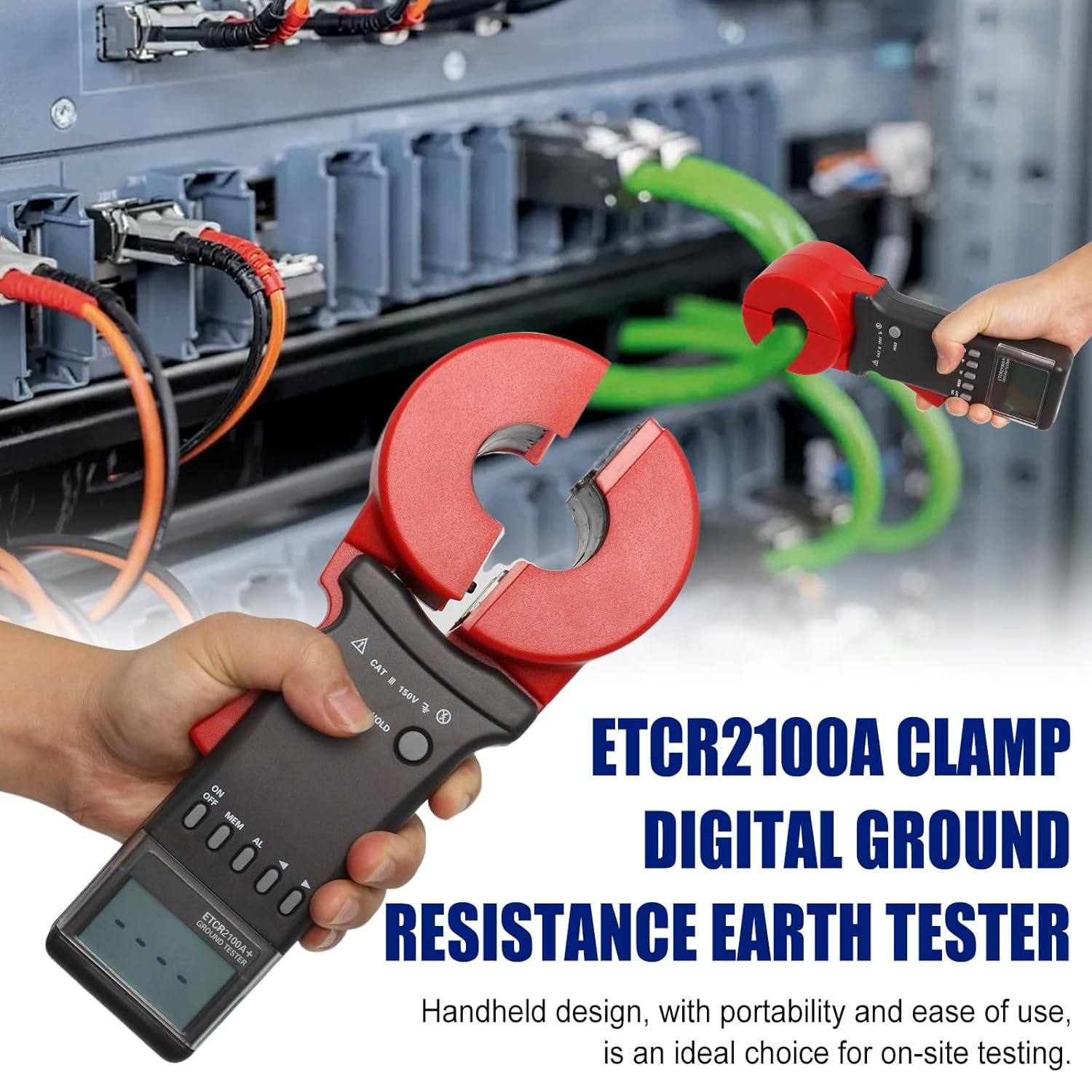 ETCR2100A+ Ground Resistance Meter Earth Tester Clamp Digital for Electric Power Telecommunications Meteorology Oil Field Architecture Industrial Electrical Equipment 0.01-200Ω NO Battery