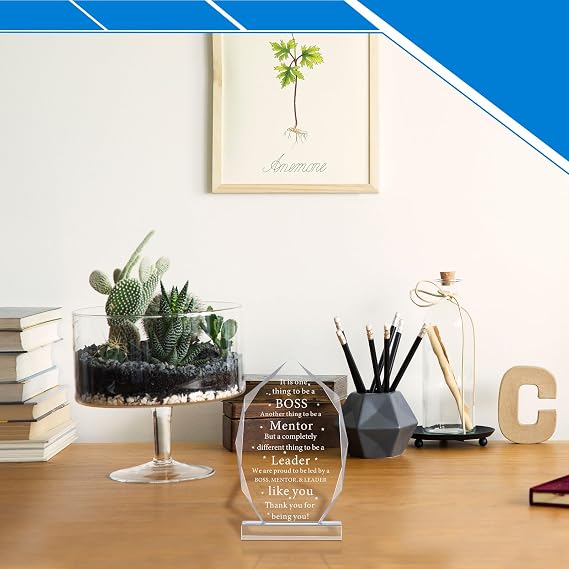 Soaoo Boss Gift for Women Men Christmas Retirement Farewell Employee Appreciation Gift for Acrylic Plaque Sign Desk Plaque Office Decor for Coworkers Lady Staff Leader Manager Coach Desk Decor(Boss)