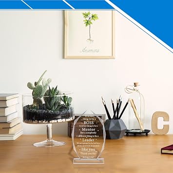 Soaoo Boss Gift for Women Men Christmas Retirement Farewell Employee Appreciation Gift for Acrylic Plaque Sign Desk Plaque Office Decor for Coworkers Lady Staff Leader Manager Coach Desk Decor(Boss)