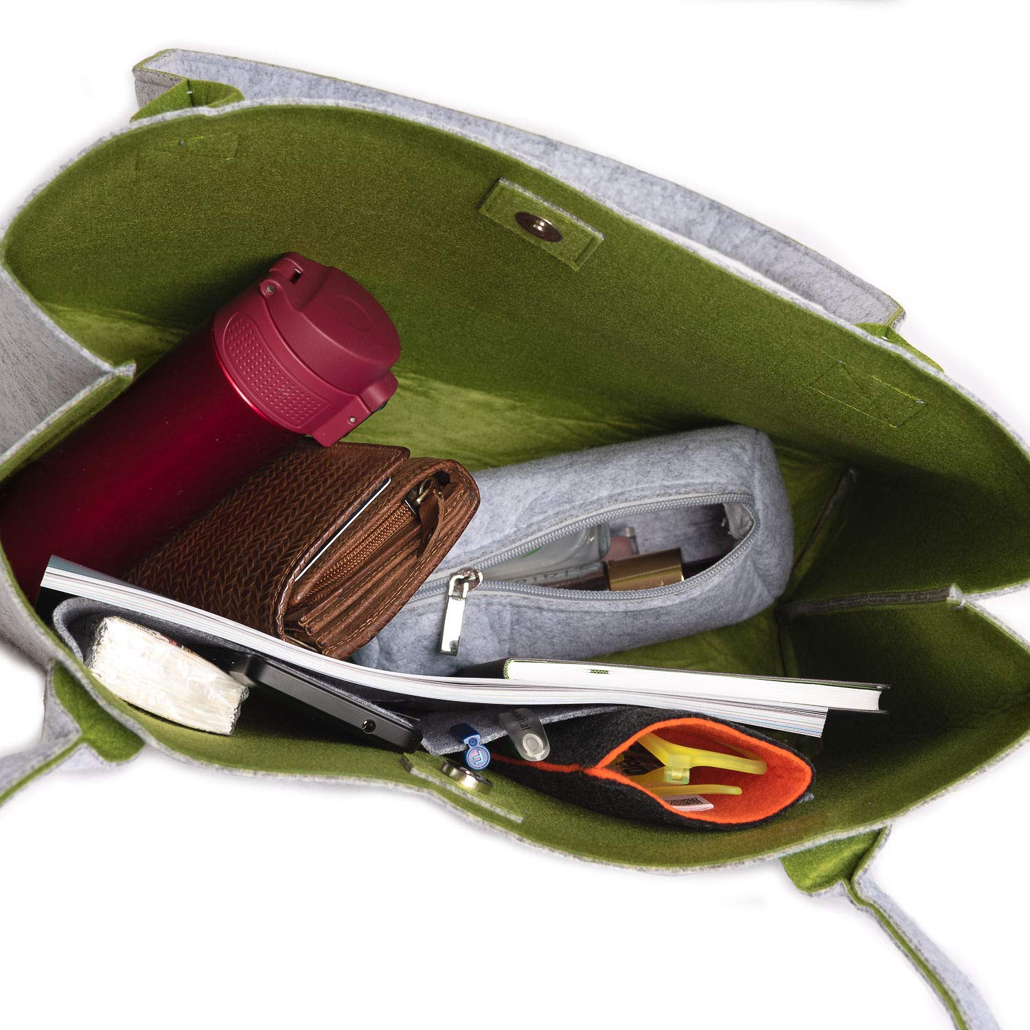 Trendico 2018002 - Bolso de mano para mujer Grande Exterior gris, interior verde