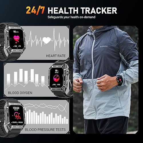 Miniatura 6 de EIGIIS Relojes inteligentes militares para hombres 1.96 pulgadas HD pantalla grande resistente reloj inteligente + reloj inteligente militar para