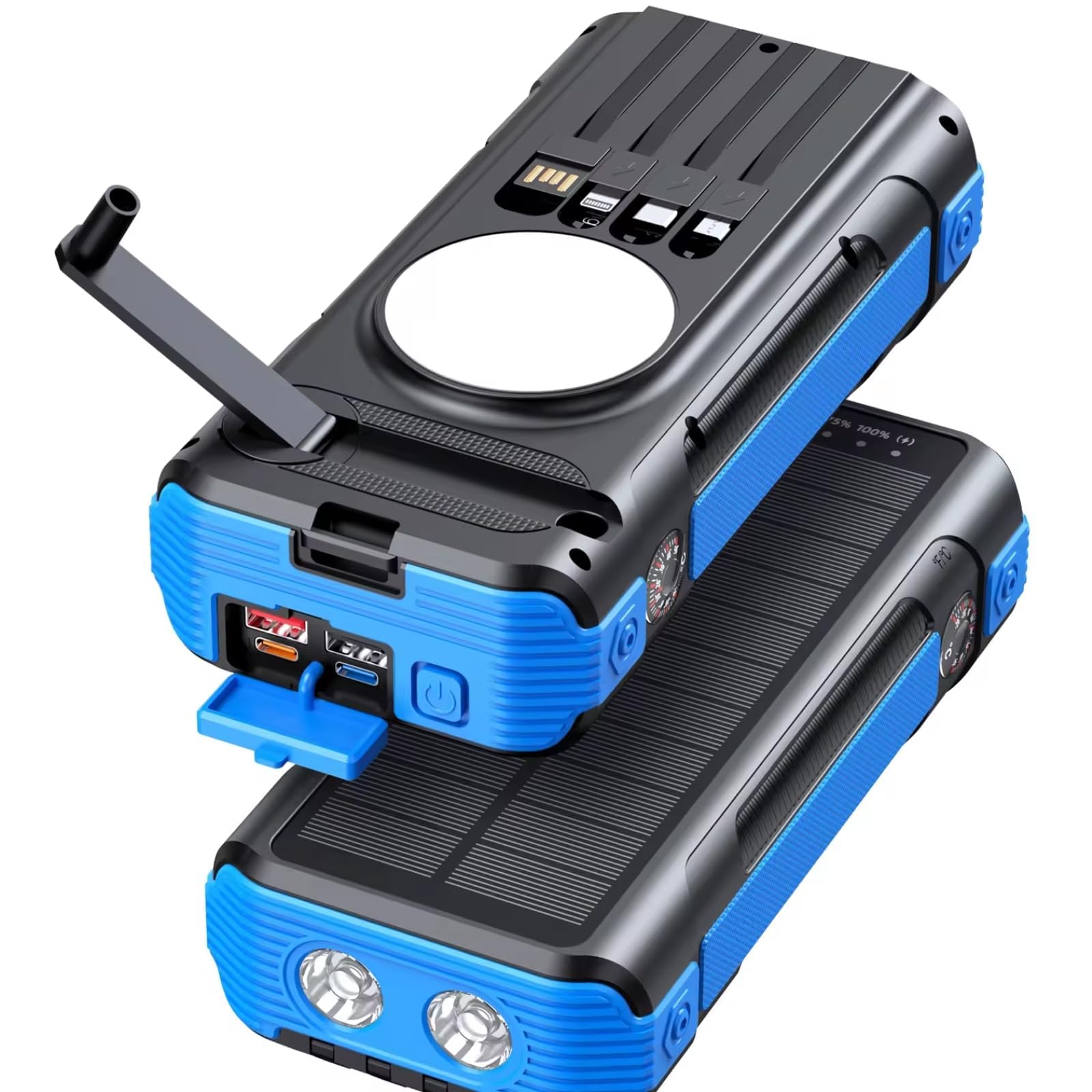 CALMORA Solar Power Bank 20000mAh, 4 Charging Methods, Built-in Cables, Compass, Thermometer, LED Flashlight, Waterproof, for Camping, Trekking-image-25