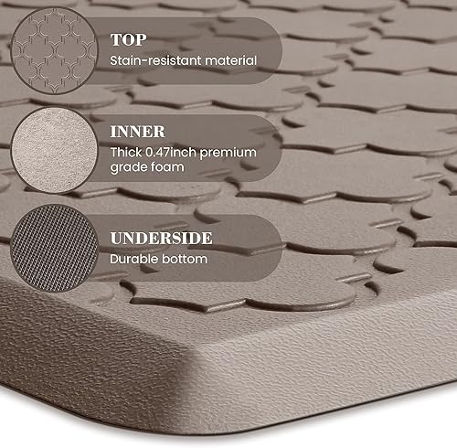 Miniatura 11 de Tapete de cocina [2 piezas] acolchado antifatiga, impermeable, antideslizante, ergonómico, cómodo, tapete de pie para cocina, suelo, oficina, Gris