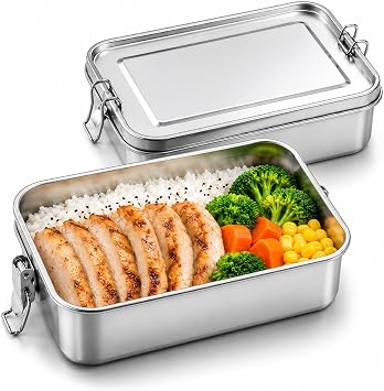 Palmcee 2pcs Stainless Steel Lunch Box with Lock Clip for Adults and Kids