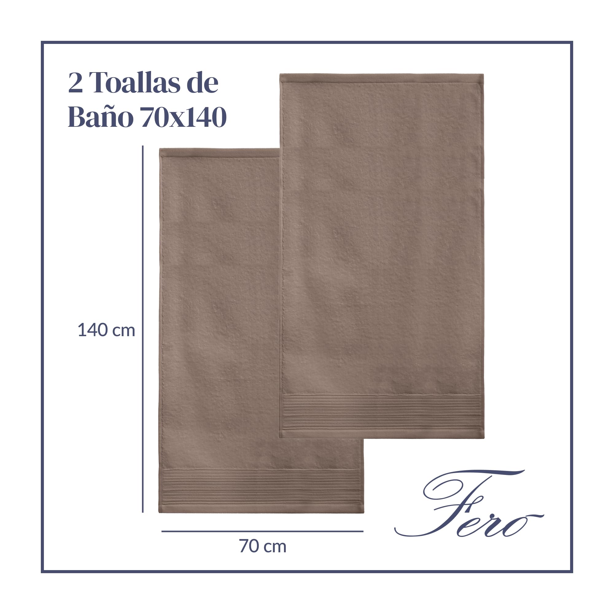 Ferò Juego de Toallas de Baño de 2 Piezas 100% Algodón Premium Low Twist, 550 g/m², Ultra Suaves y Absorbentes, Secado Rapido, Oeko-Tex, Diseño Italiano, 2 Toallas de Baño, 70x140 cm, Gris