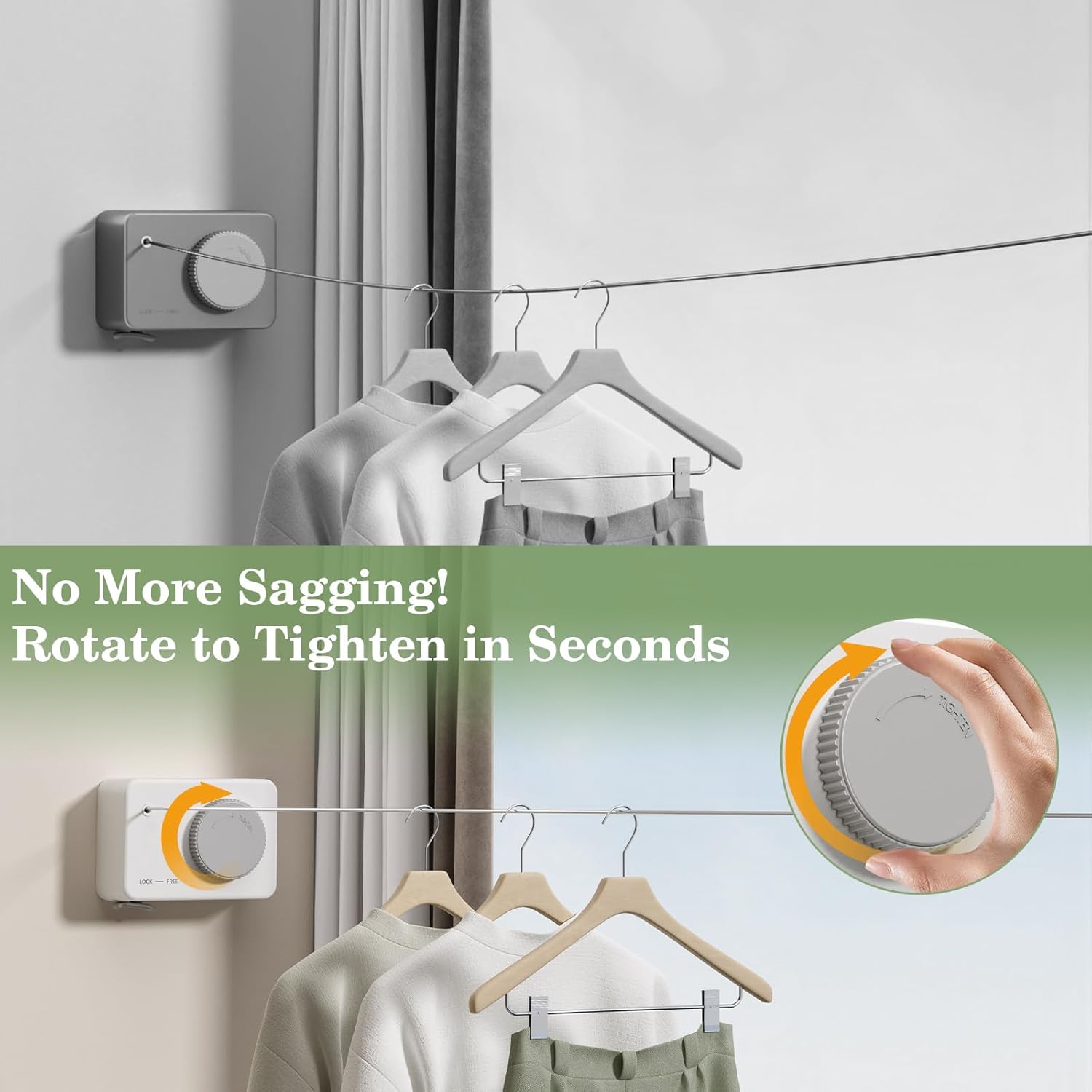 Danpoo Heavy Duty Retractable Clothesline - 13.8ft Adjustable Tension Stainless Steel Laundry Drying Line, Wall Mounted Clothes String for Indoor Outdoor, RV, Bathroom & Yard (Classic White)
