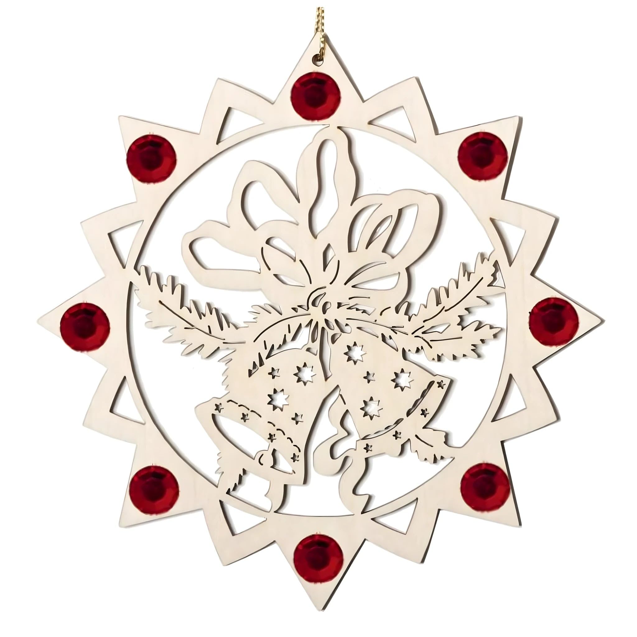 Dolfi Christmas Decoration Star with Bells and Crystals | Hand Painted in Val Gardena | Religious Article